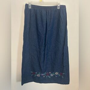 Alia Denim Skirt with Floral Embroidery